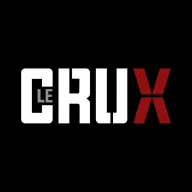 Le Crux logo: white CRUX lettering with a red X on black