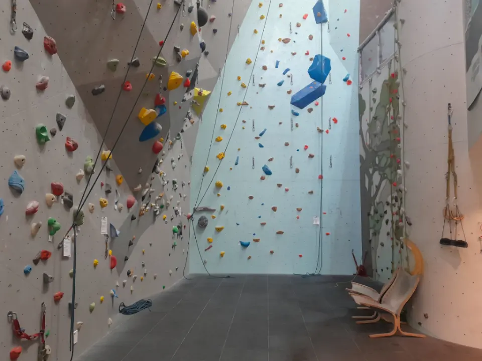 Tall rope walls with hanging ropes in the main hall