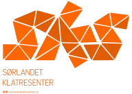Orange logo made of triangles above the words Sørlandet Klatresenter