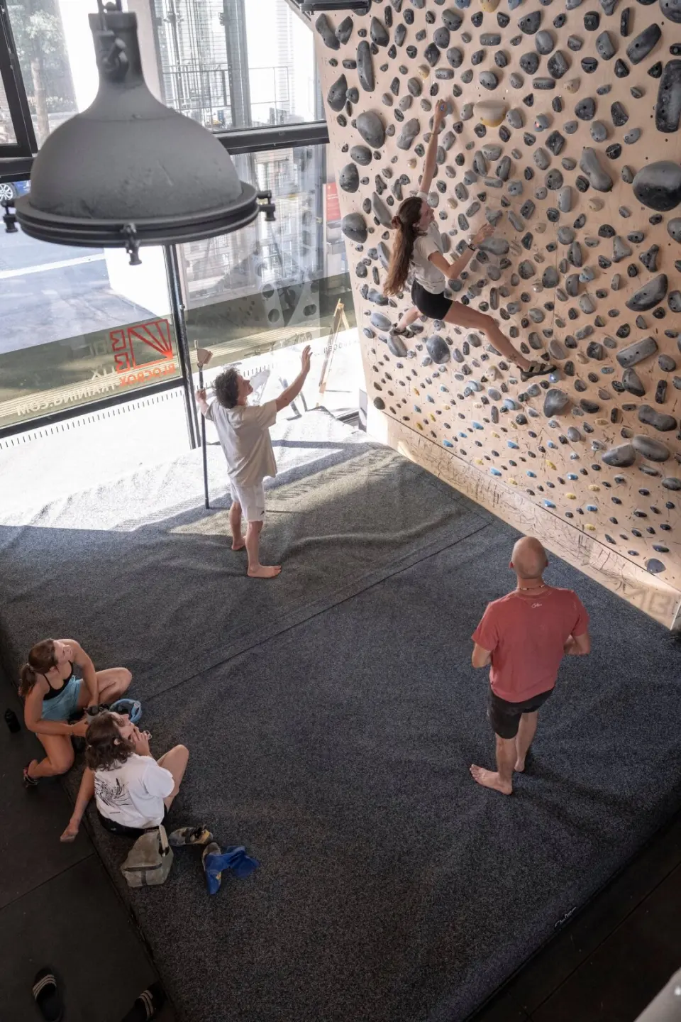 View from above of the board, matting and big street-side windows
