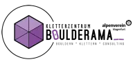 Kletterzentrum Boulderama logo with a purple hexagon