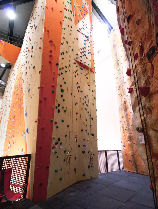 Top ropes hanging on tall walls in the main hall