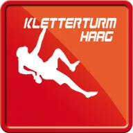 Kletterturm Haag logo with a climber silhouette on a red square