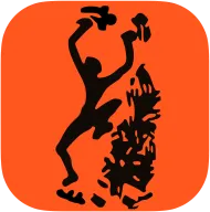Brussels Monkeys Climbing logo, a black climber silhouette on orange