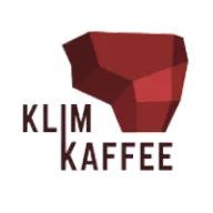 Klimkaffee logo, a red faceted boulder above the words Klim Kaffee