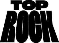 Top Rock logo in bold black capitals
