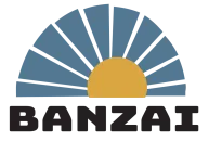 Banzai logo, a rising sun over the name