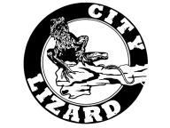 City Lizard logo, a lizard on a rock in a black ring