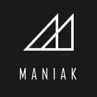 Maniak logo, a white outline of two peaks above the word MANIAK