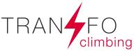 Transfo Climbing logo with a red lightning bolt