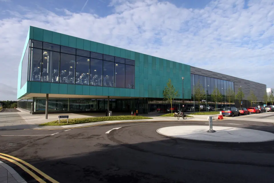 Glass-fronted Wycombe Leisure Centre building at Handy Cross