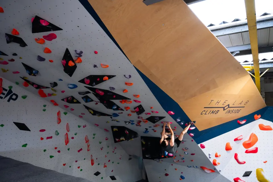 Climber in the steep power tunnel