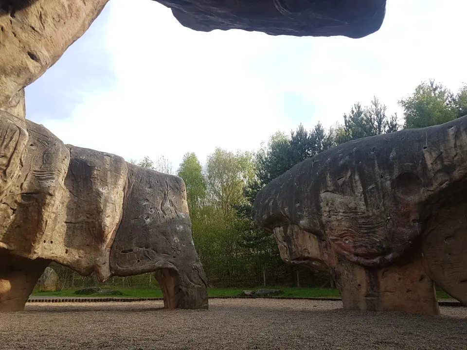 Sculpted concrete boulders in the outdoor boulder park