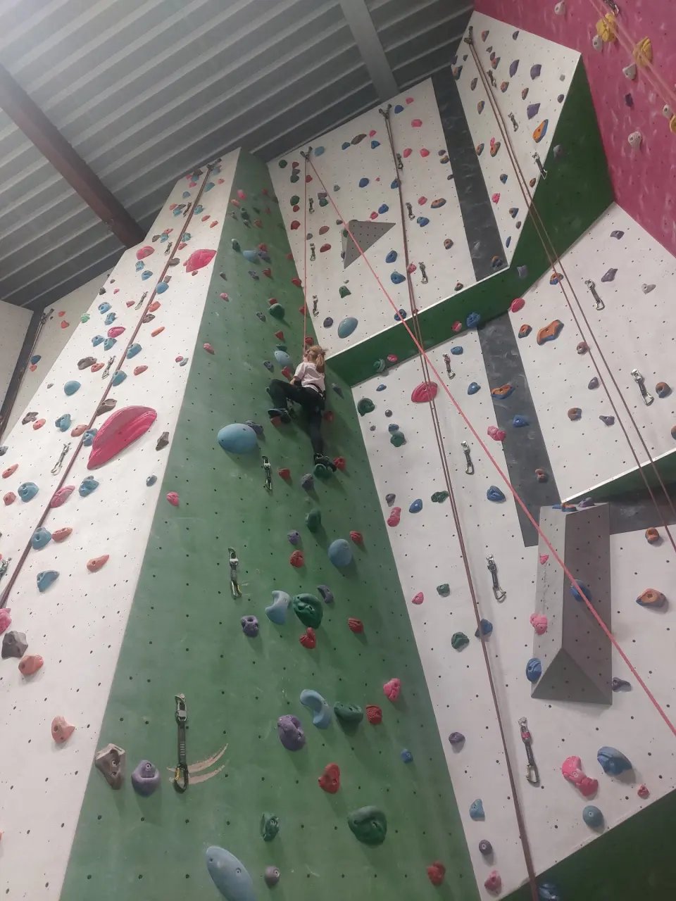 Roped lines on the green arete and side walls