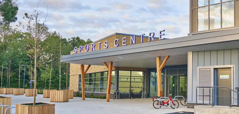 Entrance to The Perse Sports Centre on Long Road