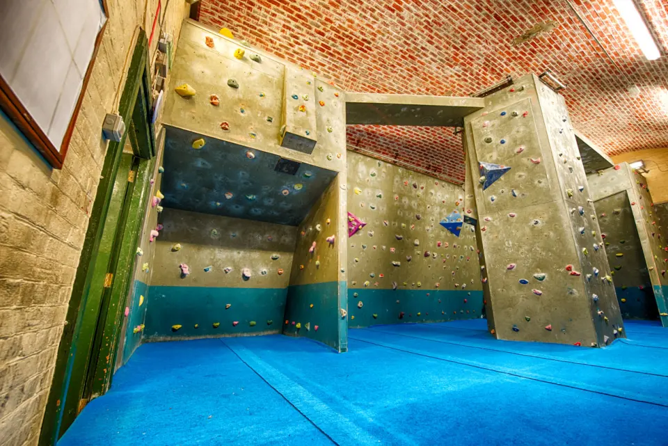Training Room with an overhanging bridge between two pillars