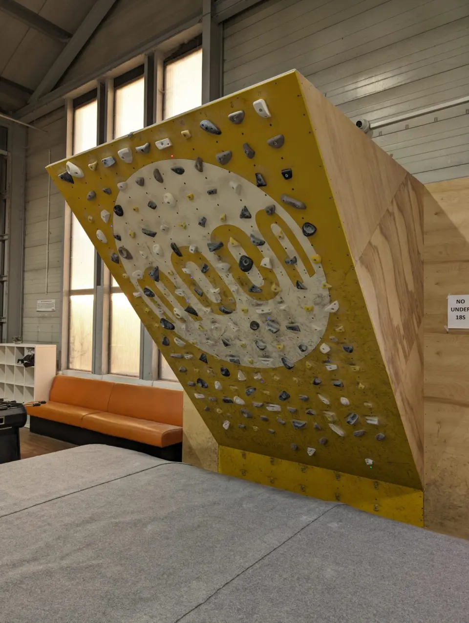 The MoonBoard above the matting