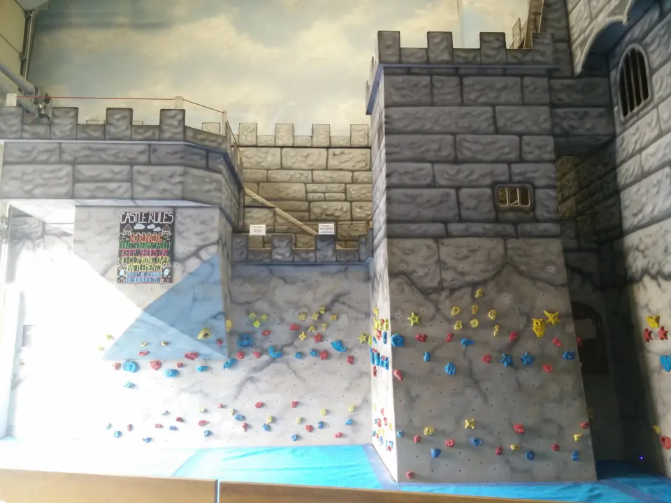 The castle-themed kids' climbing wall
