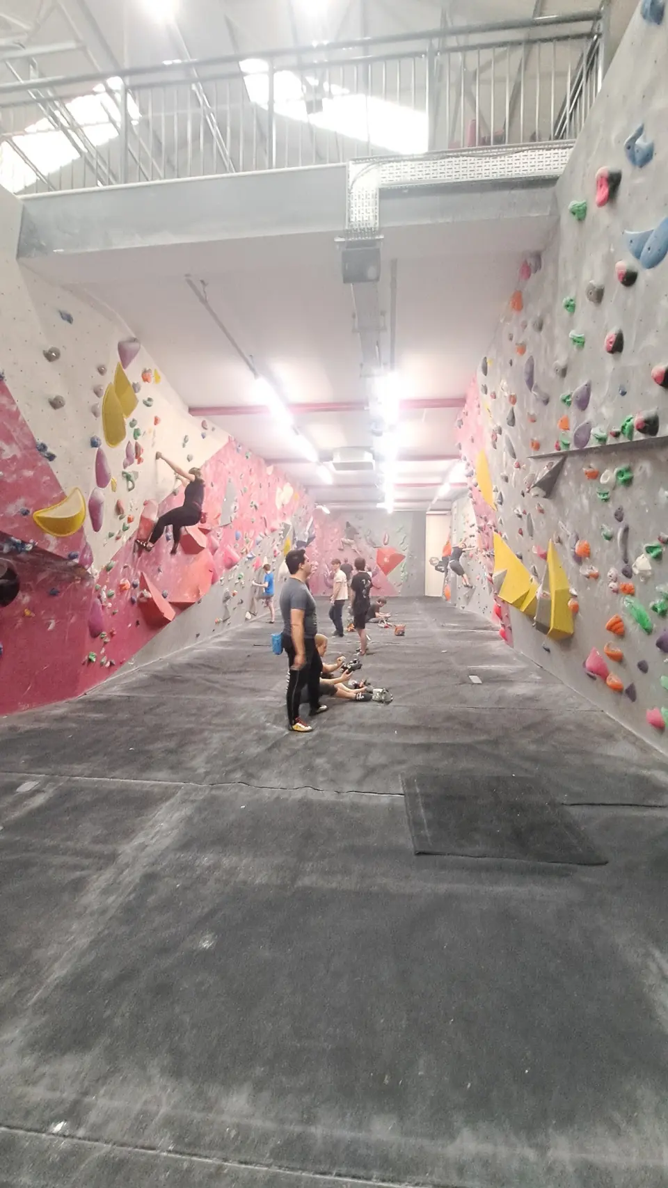 Long upstairs bouldering corridor