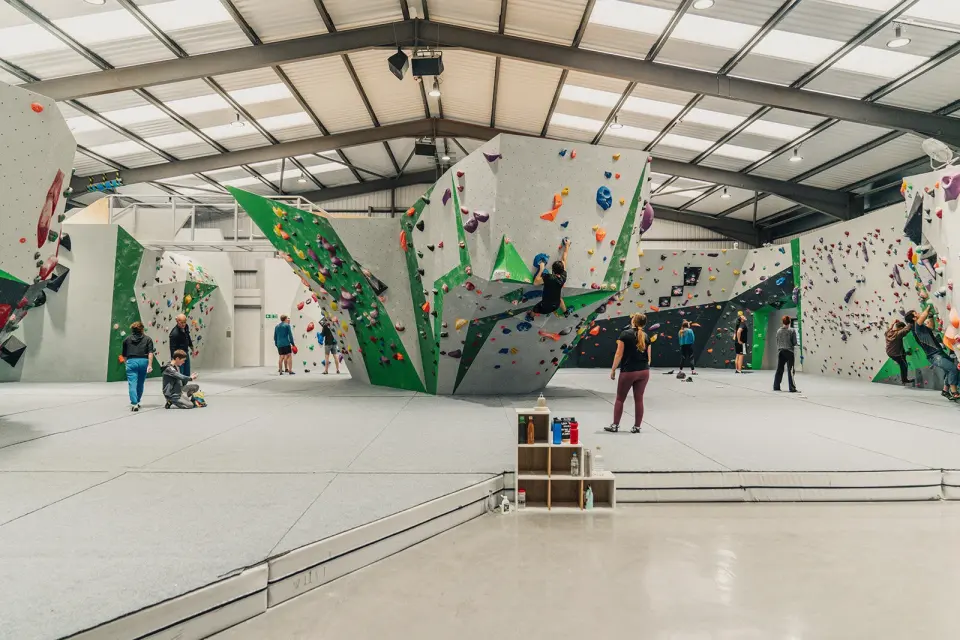 Climbers in the bouldering hall at Avid Climbing in Ipswich