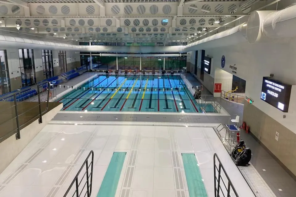 The main swimming pool and spectator gallery