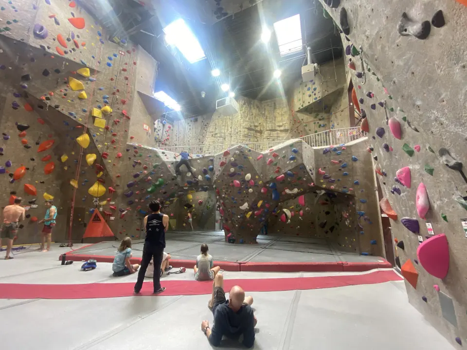 Bouldering area and matting in the main hall