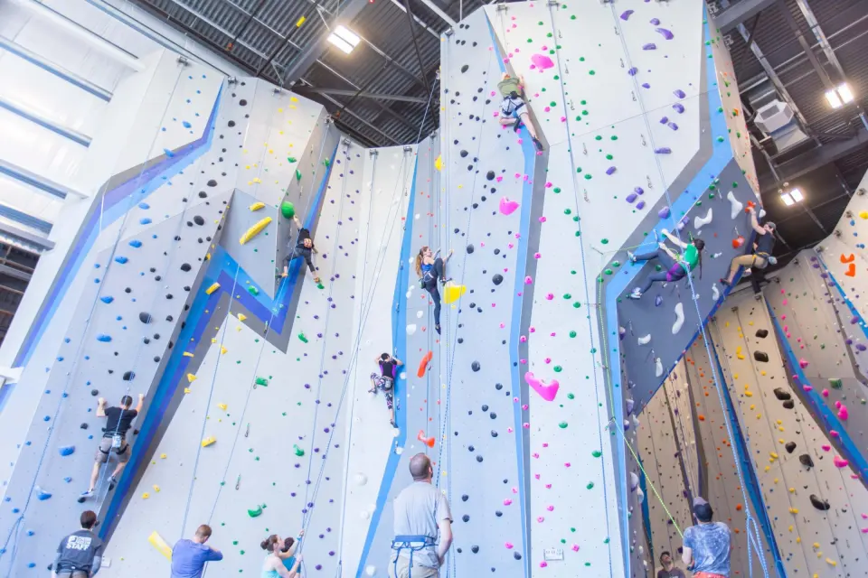 Climbers on the top-rope and lead walls