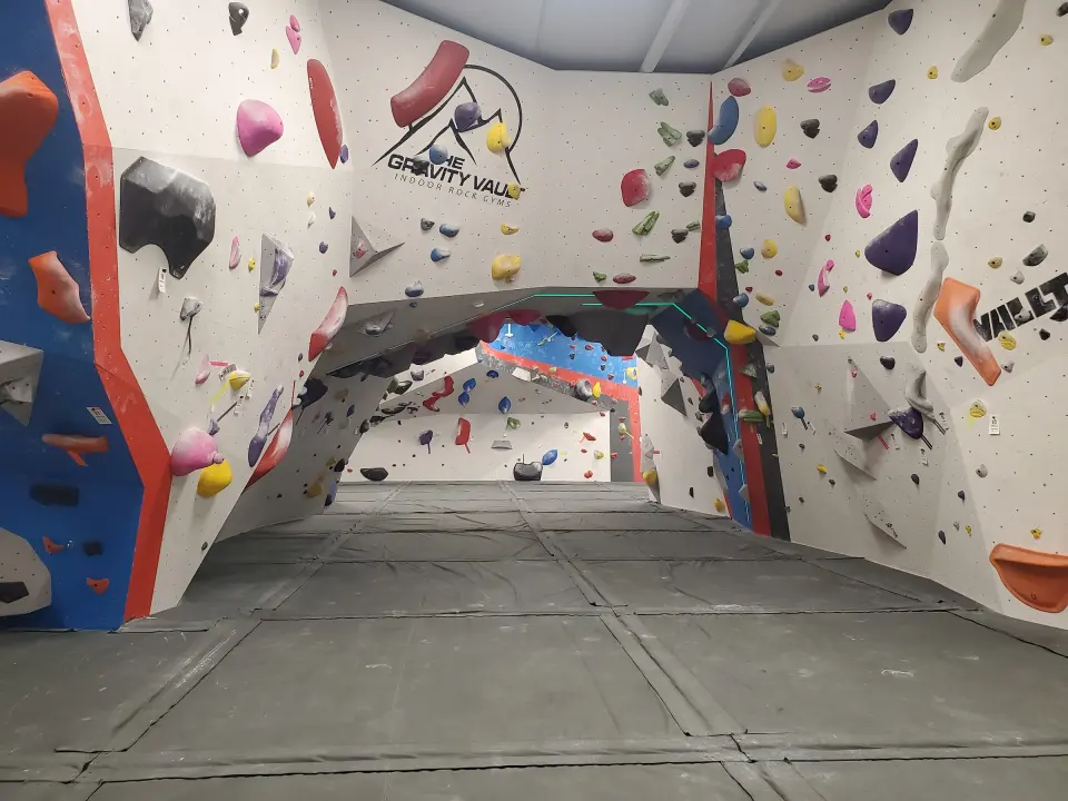 Bouldering arch with The Gravity Vault logo