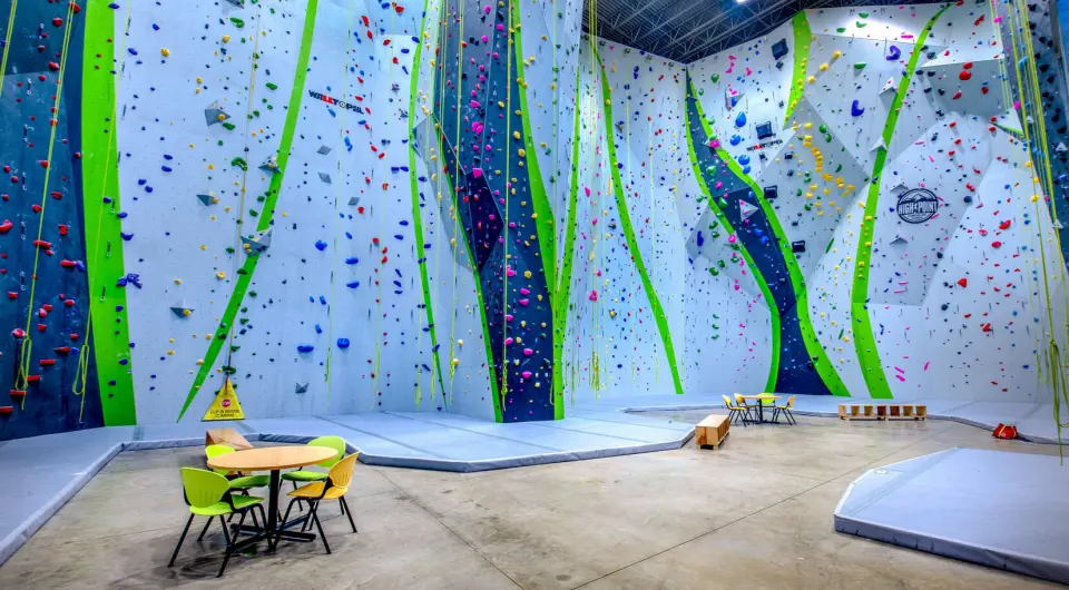 The tall rope room, with green-edged lanes and matting below