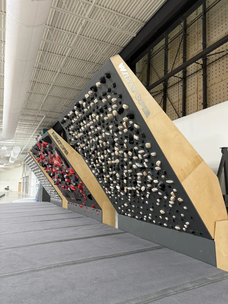 Angled training boards with wooden kickers in the training area
