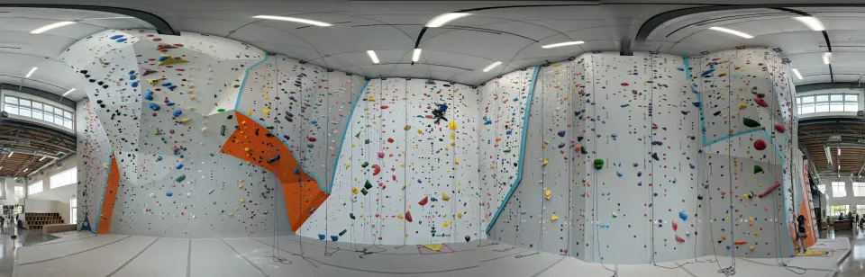 Panorama of the white rope walls with orange features