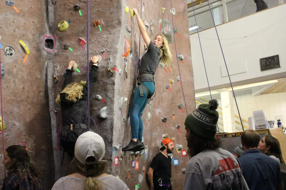 Top-rope class on the freeform climbing wall