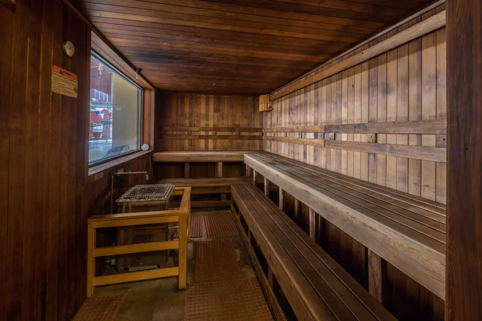 The wood-lined sauna