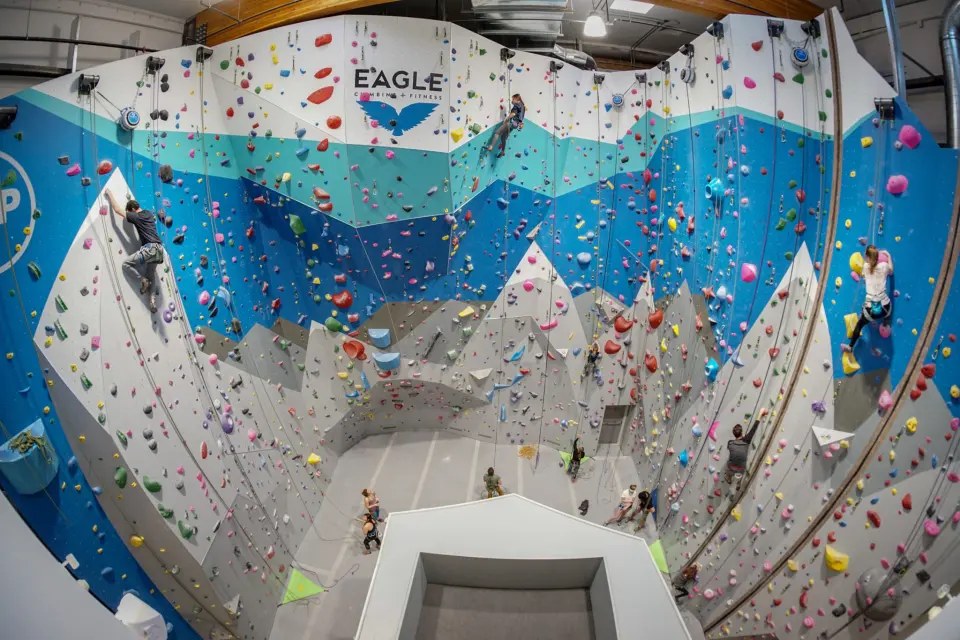 Main roped walls with blue and teal panels under the Eagle logo