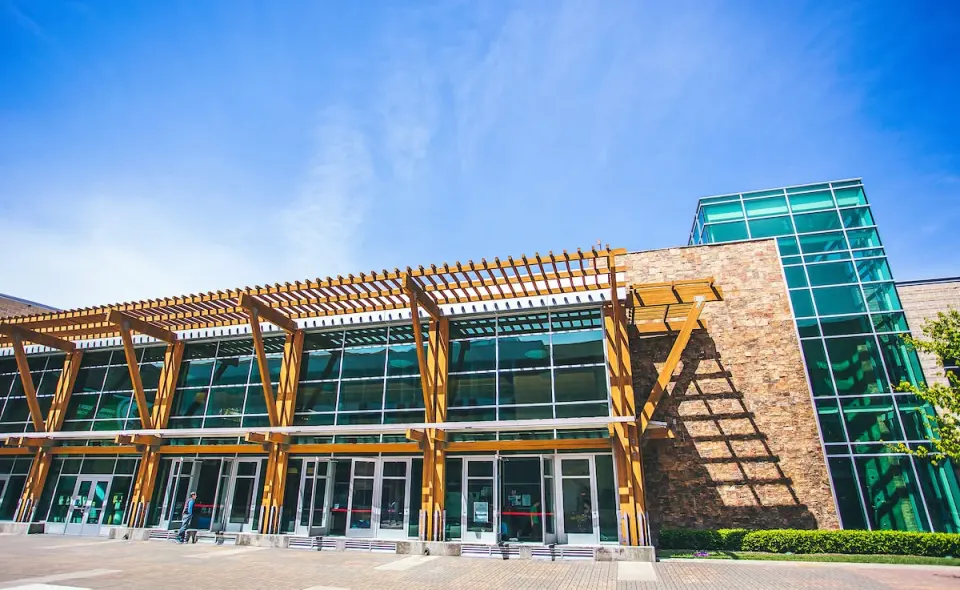 Glass and timber frontage of the Sonoma State Recreation Center