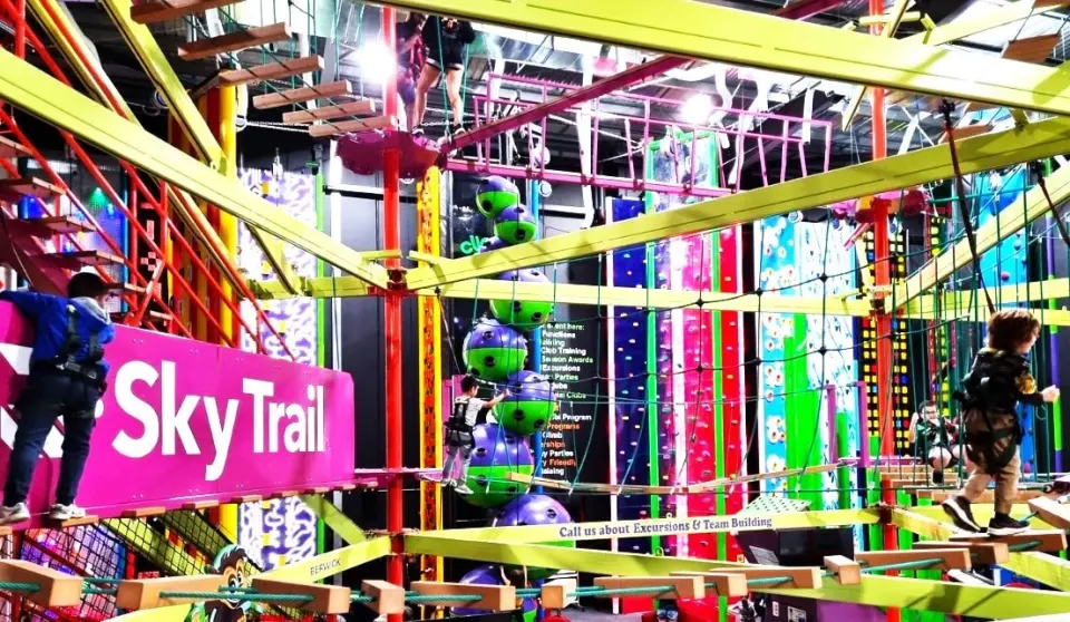 Rope bridges and beams of the SkyTrail high-ropes course