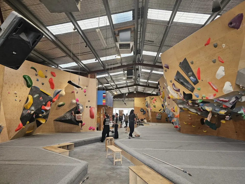 The rebuilt plywood walls and carpet matting, with the roof section on the right