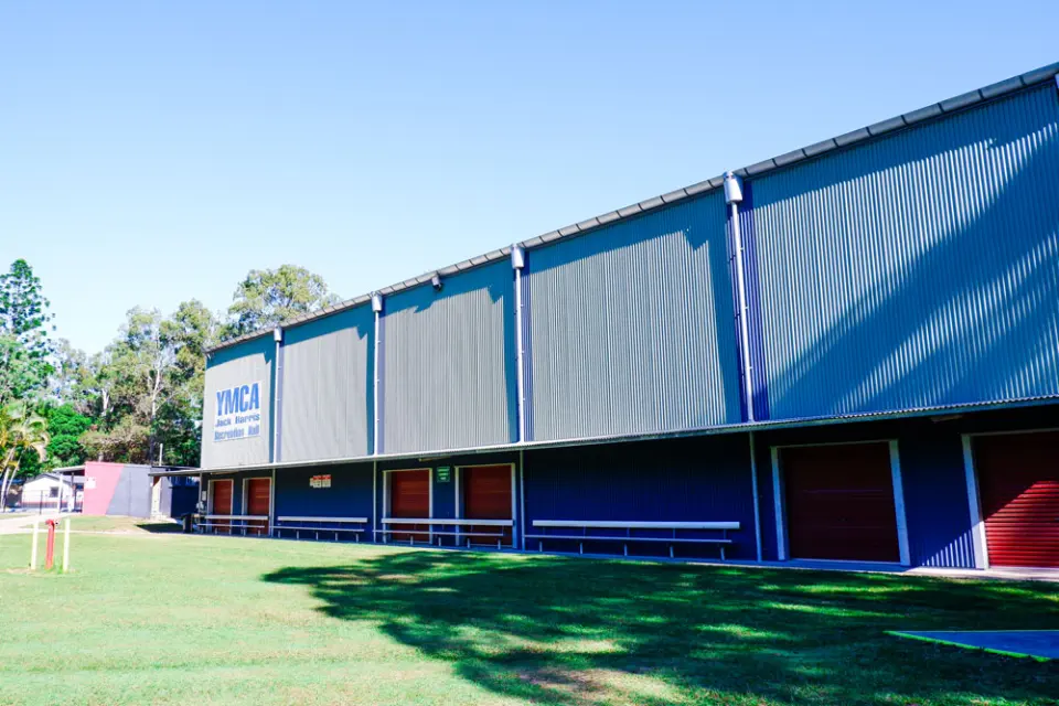 Outside the camp's recreation hall