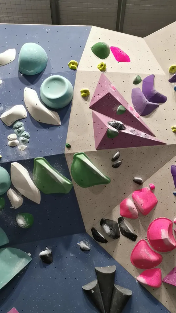 Close-up of holds and volumes on the wall
