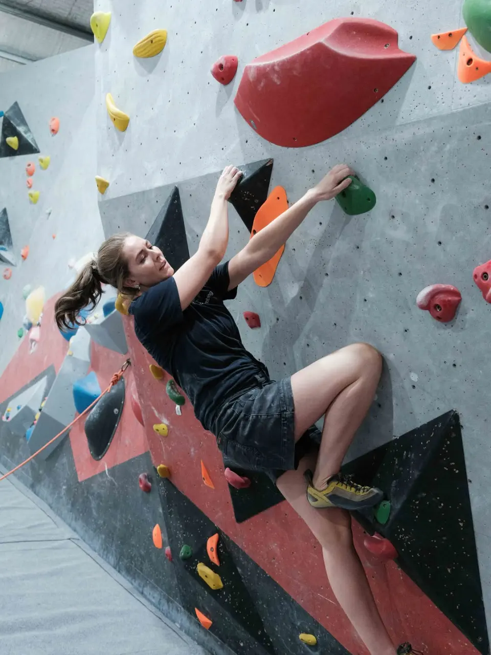 Climber on a freshly set problem on the South Wall
