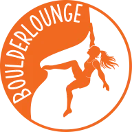 Boulderlounge logo: an orange climber silhouette in a ring