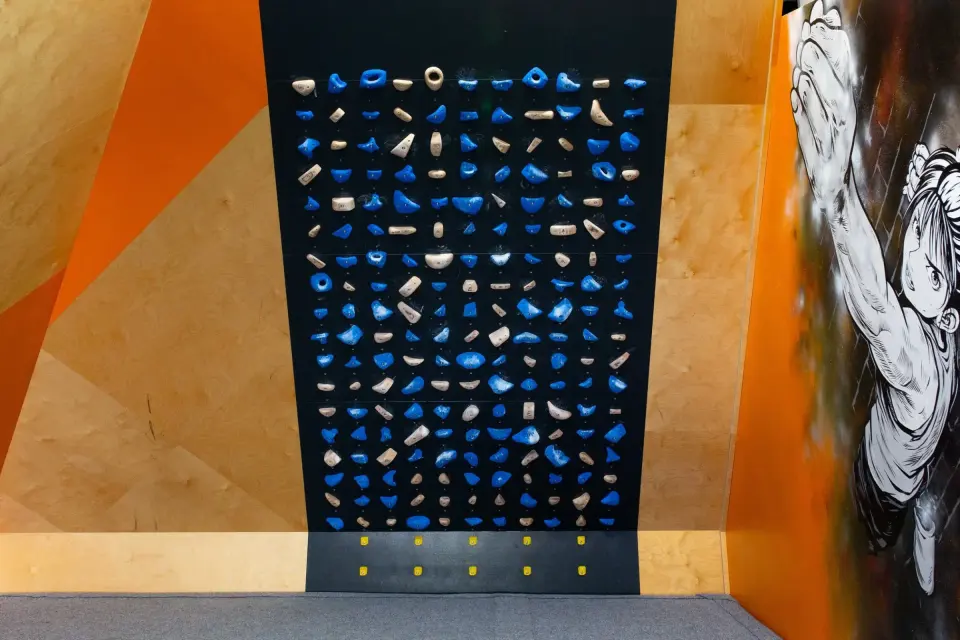 LED MoonBoard with blue holds in the training room