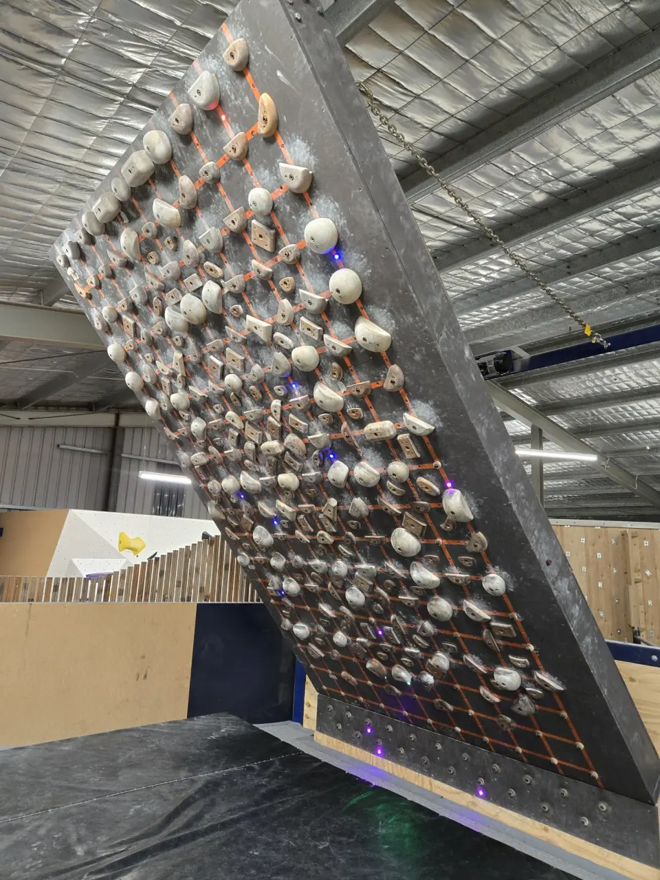 The LED training board tilted above its matting