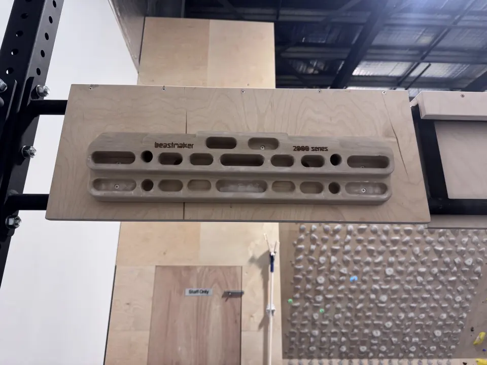 Hangboards mounted on the training rig